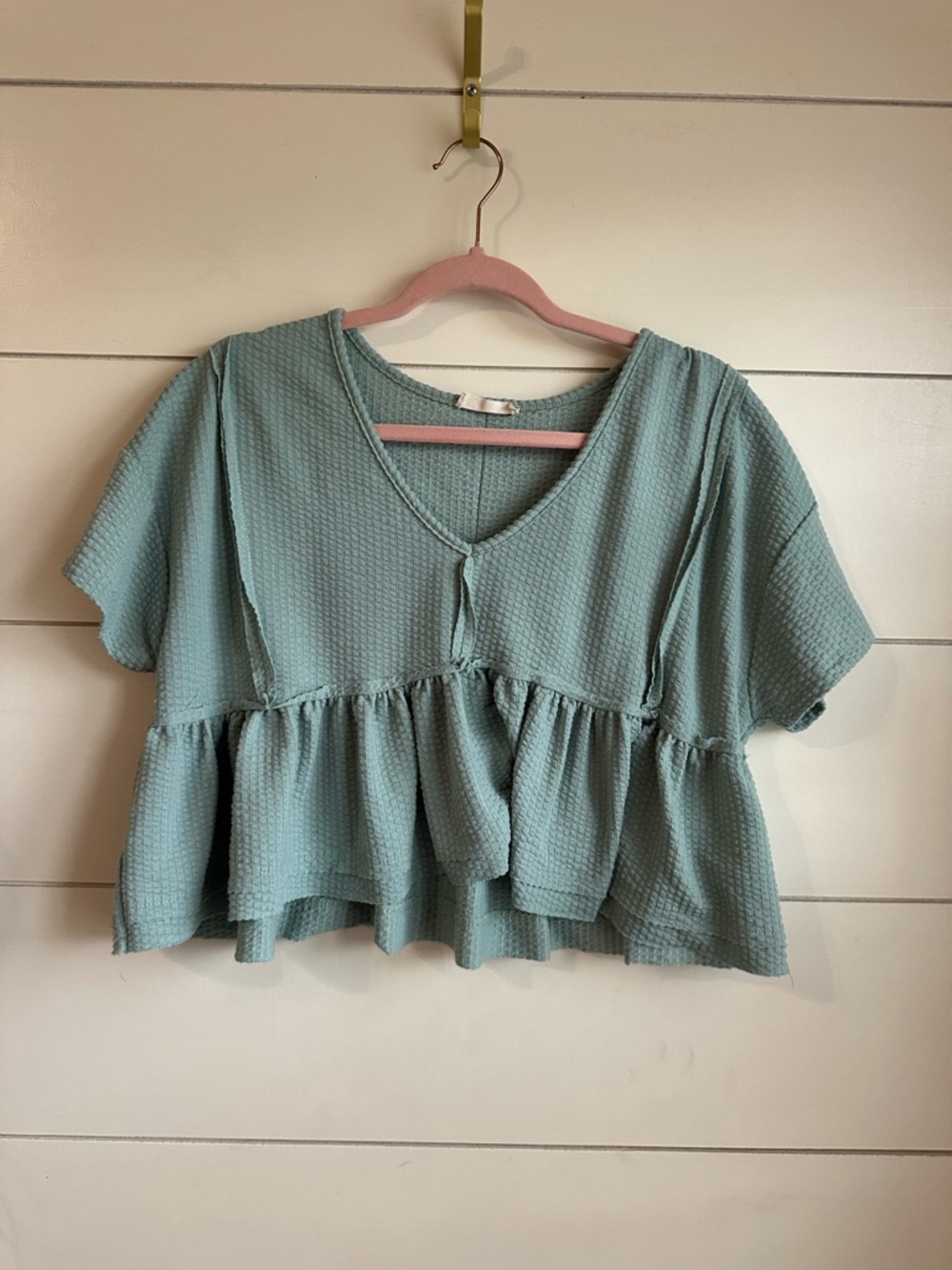 Altar'd State Sage Green Peplum V-Neck Crop Top